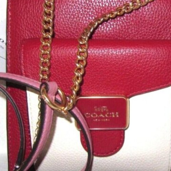 NEW Coach Mini Pepper Leather Crossbody Satchel Bag Red Pink White Small C6778 - Picture 6 of 15
